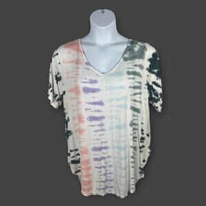 Torrid Super Soft Knits V-Neck Short Sleeve White Tie Dye Top T-Shirt 3X Comfort